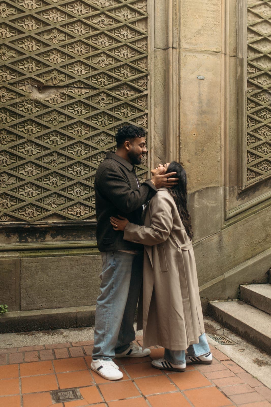 Piratheepan and Shivanna in a close embrace in Central Park during their engagement session